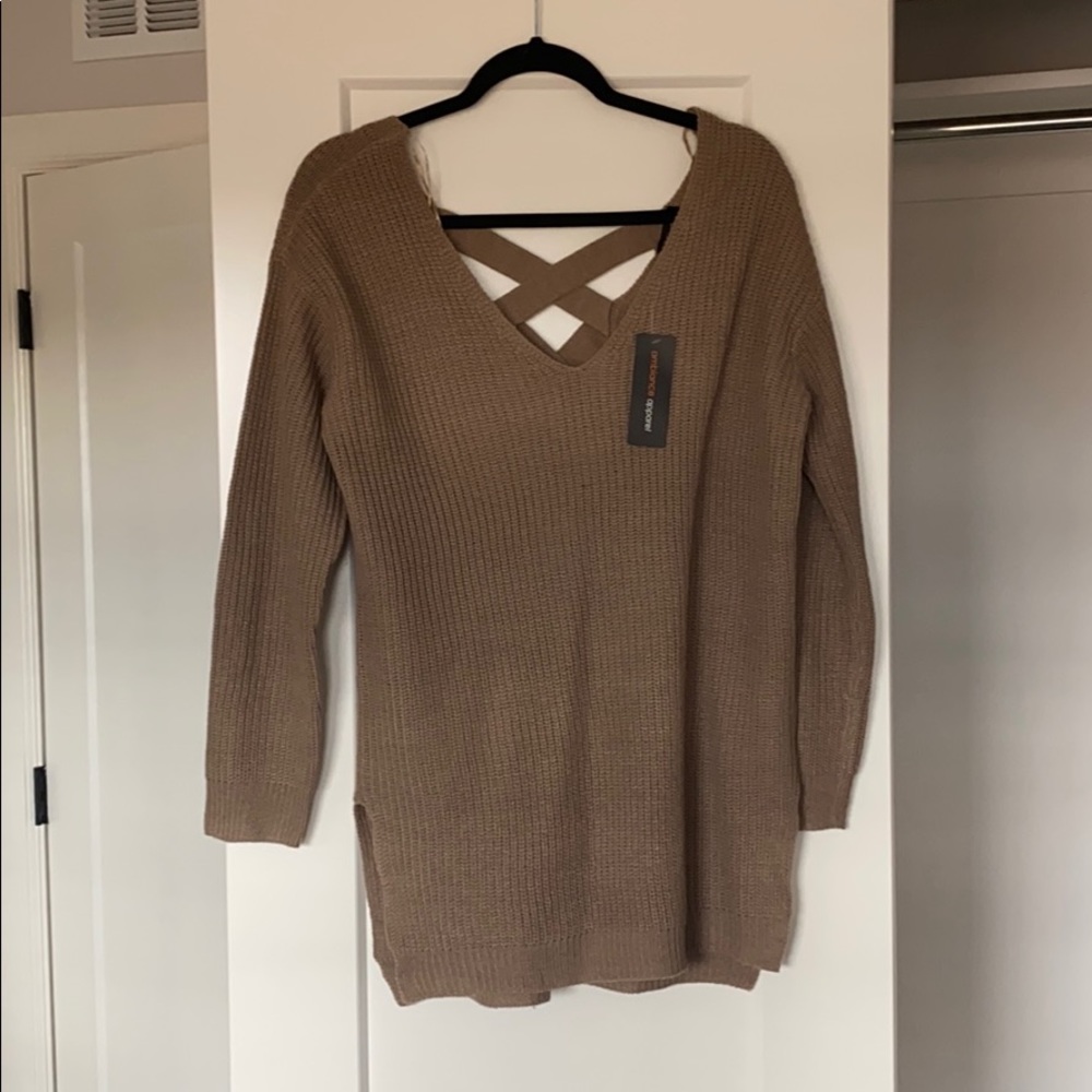 Sweater with lace up back detail